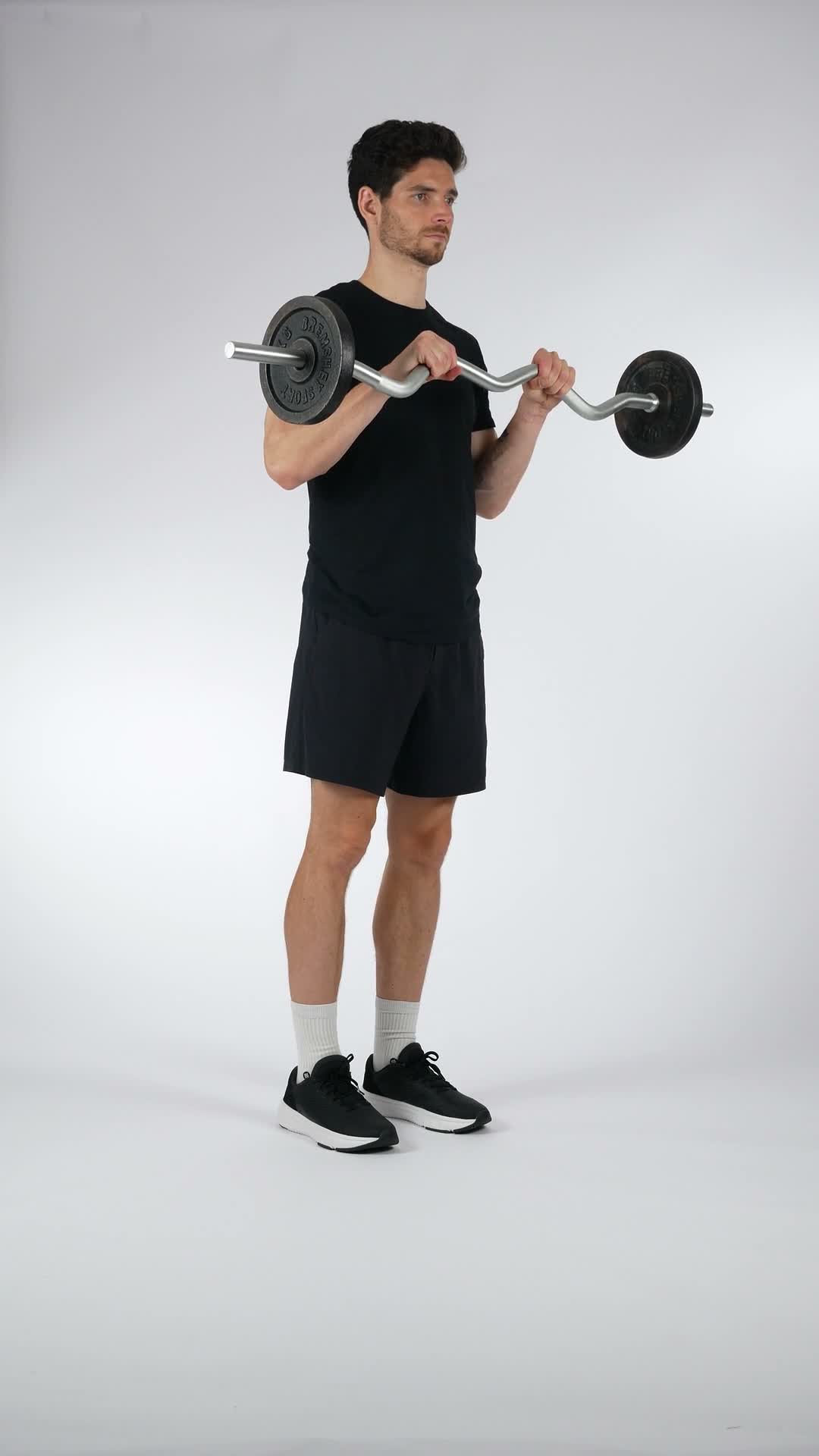 EZ Bar Reverse Curl exercise stock photo, forearms