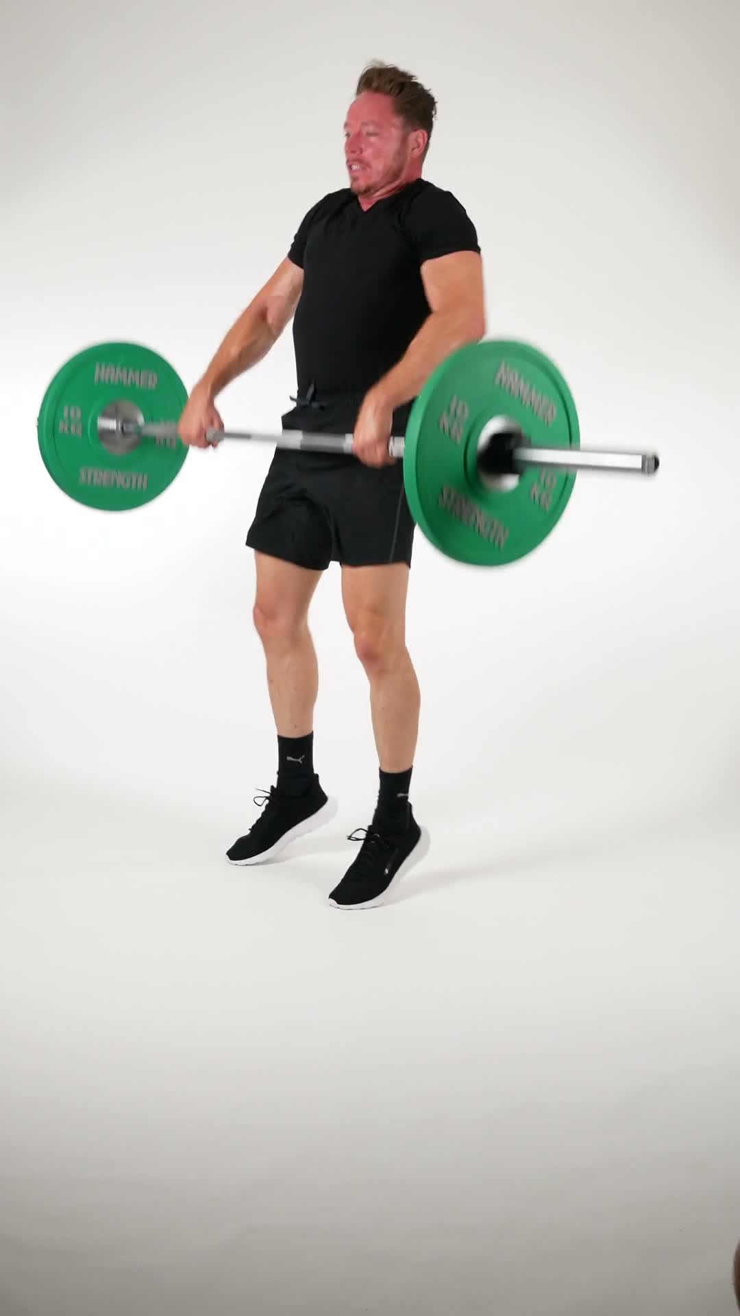Barbell Clean exercise stock photo, full body