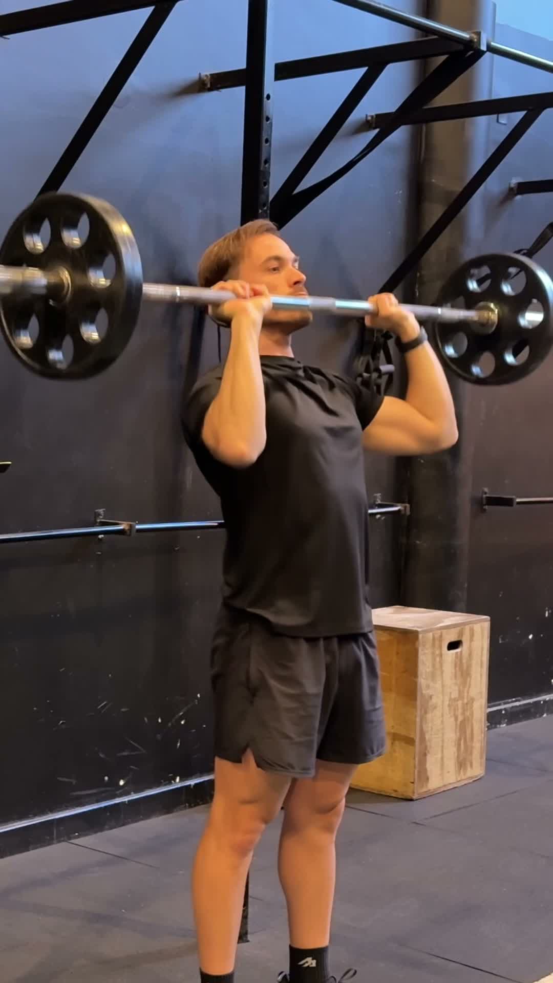 Barbell Overhead Press exercise stock photo, shoulders