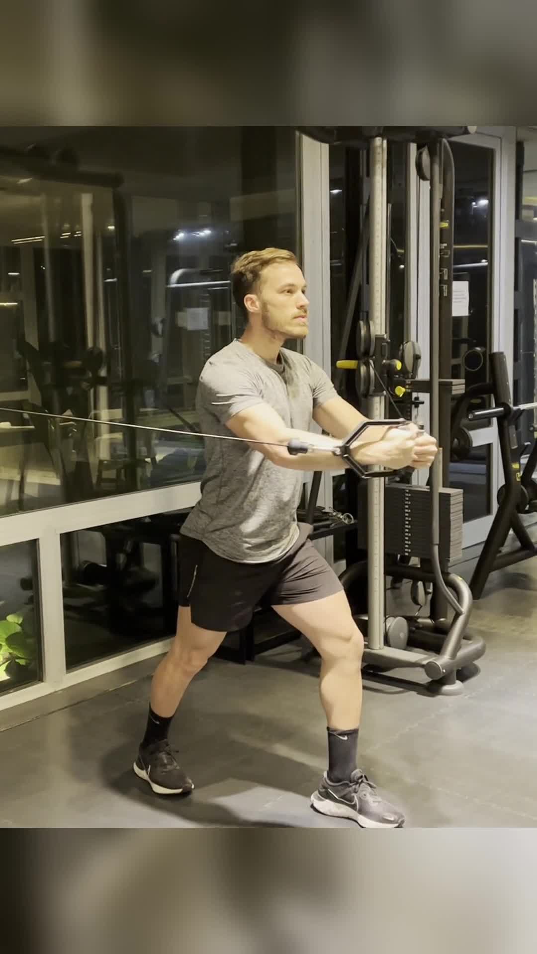 Cable Crossover (Mid) exercise stock photo, chest